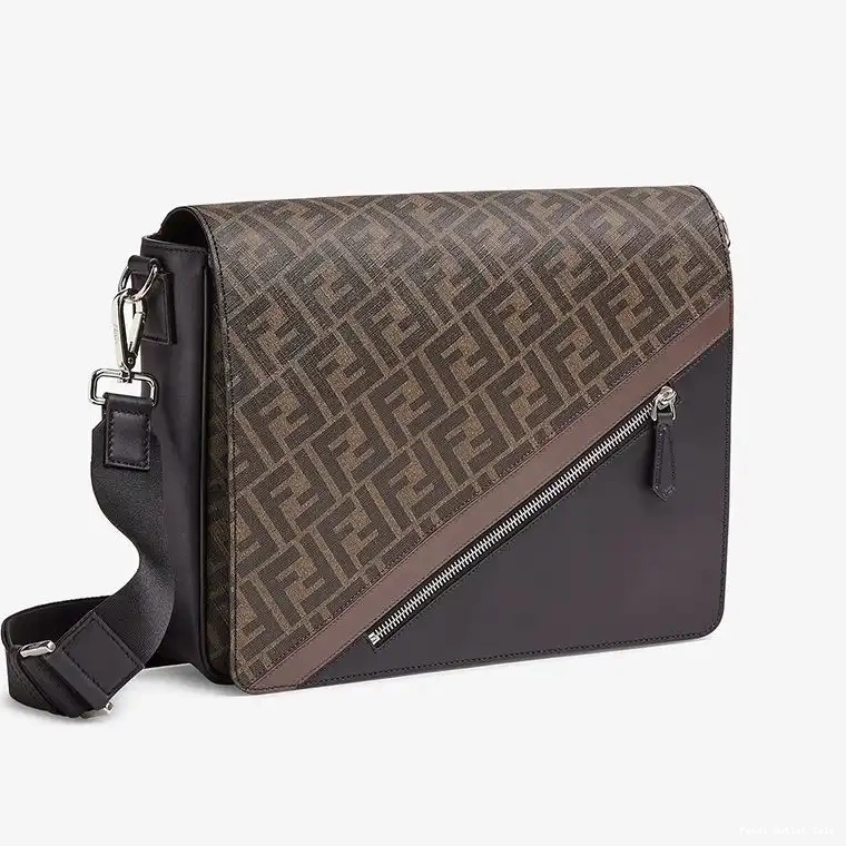 Affordable FF Bag Large Messenger Brown Fendi Fabric Motif In 0611